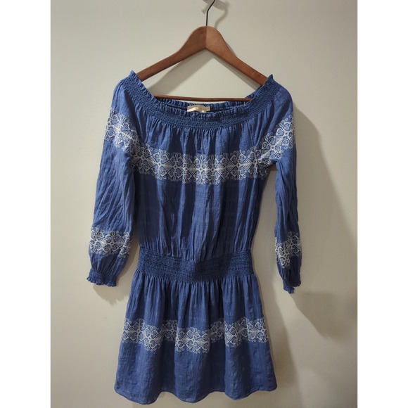 Tory Burch Blue Embroidered Off The Shoulder Dress - Picture 2 of 5